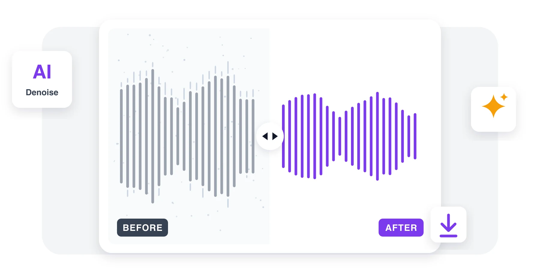 AI denoise: noisy audio waveform cleaned up